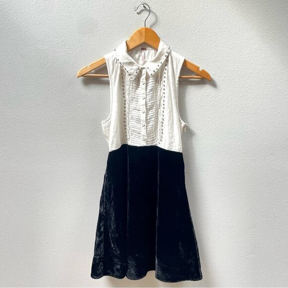 NEW Free People Black Velvet Edwardian Victorian Tuxedo Mini Dress Women's Sz 0 - Picture 1 of 8